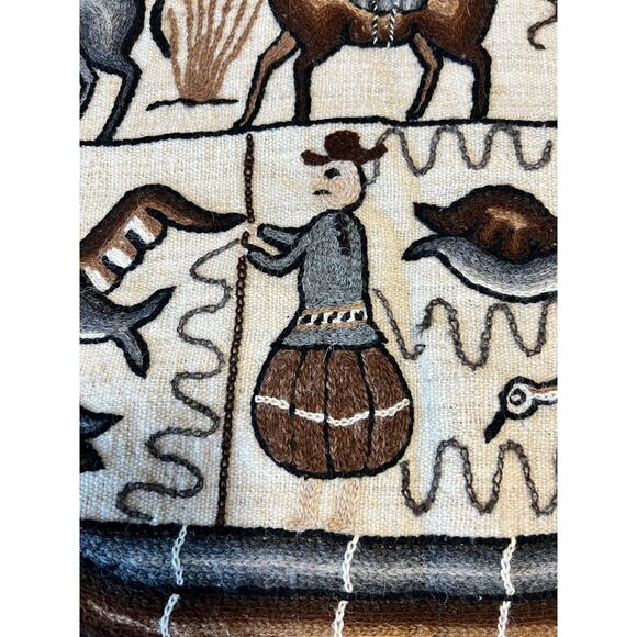 Vintage Folk Art Embroidery Tapestry 40.5”x32.5” Wall Hanging - Picture 3 of 6